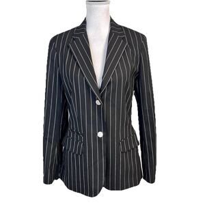 Chaps Icon Blazer Jacket size 8 Black White Striped Stretch Career Professional